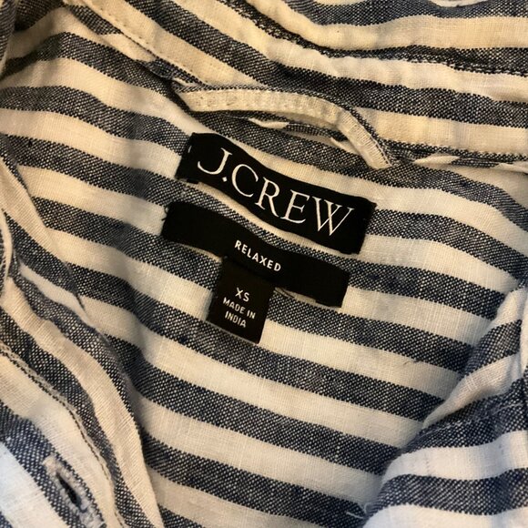 J.Crew Womens XS Relaxed Fit Blue & White Striped Linen Button-Up Shirt coastal - Picture 3 of 8